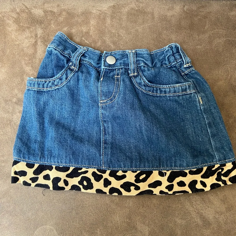 GYMBOREE Denim Leopard Trim Skirt; 3T
